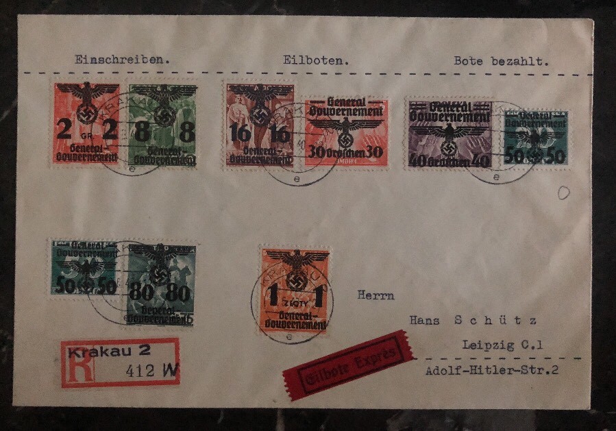 1940 Krakau GG Poland Germany Cover To Leipzig Stamps 1937 Surcharge B