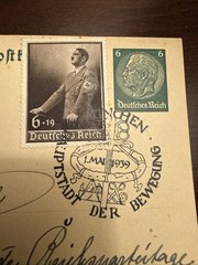 WW2 WWII German Portrait Third Reich Stamps post card Munich Stamp 1939