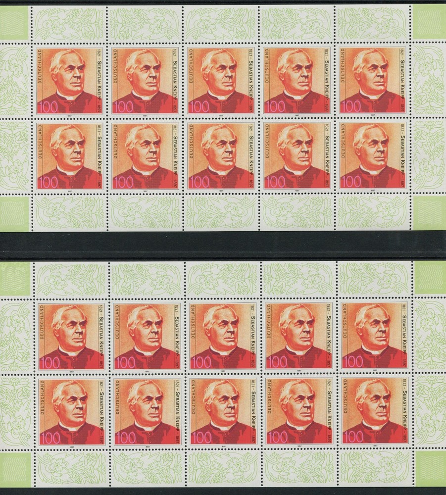 20 x Stamp No. 1925, 2 x Miniature Sheet Sebastian Kneipp MNH 1997 Germany