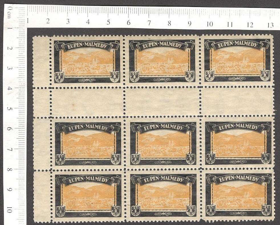 Germany Lost Territories EUPEN MALMEDY poster stamp gutter block of 9 MNH