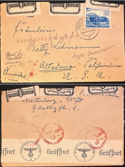 Germany #501(scuff LR) single use/US OX21(3) Baden 1941 opened by mistake *d2