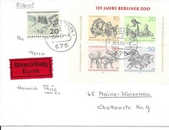GERMANY BERLIN EXPRESS COVER 26/6/1969; SG MS B332 & 1490 125 ANNIV.BERLIN ZOO.