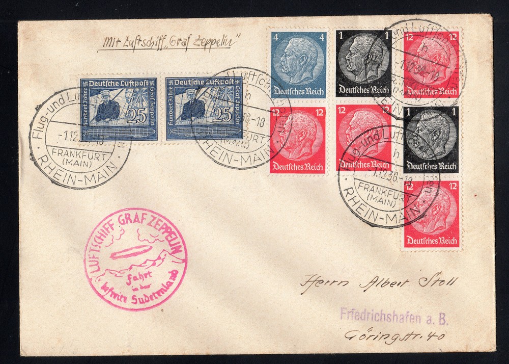 August 26 1939 Frankfurt, Germany Graf Zeppelin Cover w/ Semi Postal – Si464