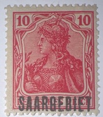 Travelstamps: Germany Saar Overprint Stamps – 10pf Mint MOGH Wmk