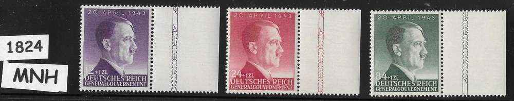 MNH Stamp set Sc B24-26 Adolf Hitler 1943 Birthday Poland Occupation #1824