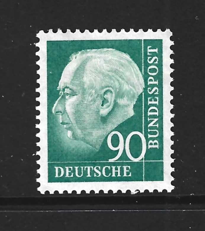 GERMANY – 1956-1957 – HEUSS DEFINITIVE – 90 PF BLUE-GREEN – Scott #761 – MINT