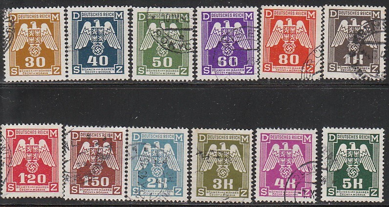 Stamp Germany Bohemia Czechoslovakia Official Dienst Mi 13-24 WWII War Era Used