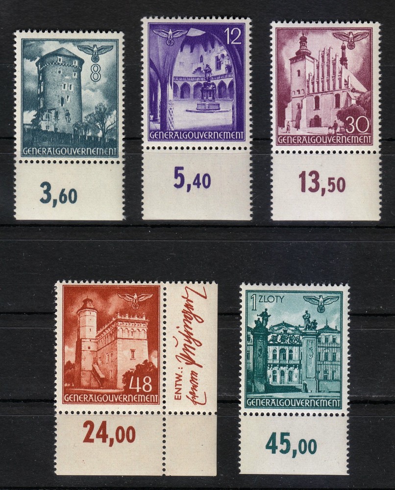 Poland Occupation 1941 MNH Mi 66-70 Architecture of Cracow & Lublin. Edges **