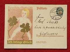 German Reich New Years Baby w Clovers postcard GOOD LUCK WISHES 1929