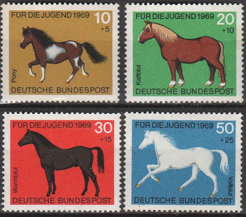 Germany 1969 Youth Welfare – Horses Stamps Mi 578-581 MNH