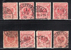 Germany Stamp Scott #48, 10pf, Carmine 1889-90, Lot of 8, Used, SCV$12.00