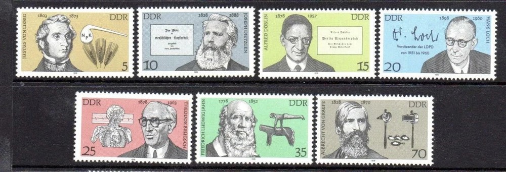 Germany East DDR 1978 Celebrities Birth Anniv set SG E2051-E2057 MNH mint