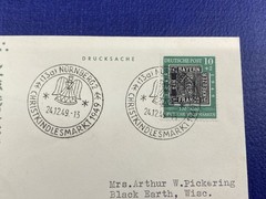 1949 Germany Christkindles Market Christmas Cancel Nuremberg to Black Earth, WI