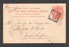 Queen Victoria QV 1d Postal Stationery Postcard London 1897. Germany Worishofen