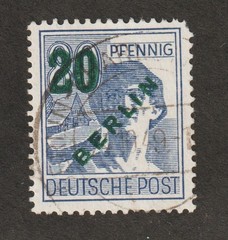 1949 Germany Berlin Sc# 9N66 – 20pf – Worker, culture. Used cds Cv$11.50
