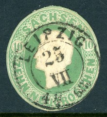 Germany 1859 Saxony King Johann 10 NG Cut Square VFU K898