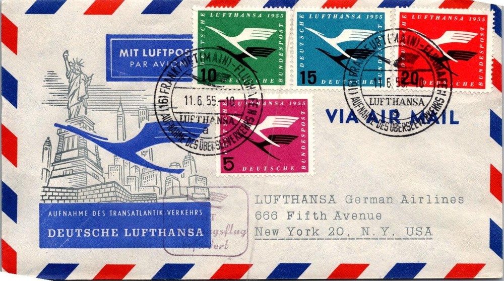 Germany First Flight 1955 Lufthansa – Frankfurt To New York NY – J37519