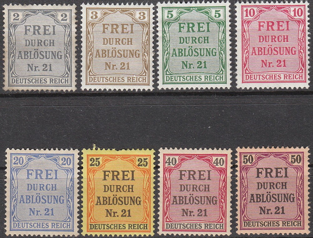 Stamp Germany Official Mi 001-8 Sc OL1-8 1903 Dienst Reich District Nr 21 MH