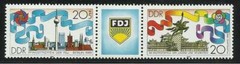 Germany DDR – 1989 2v. Strip w/Label MNH Youth and Student Festival Buildings