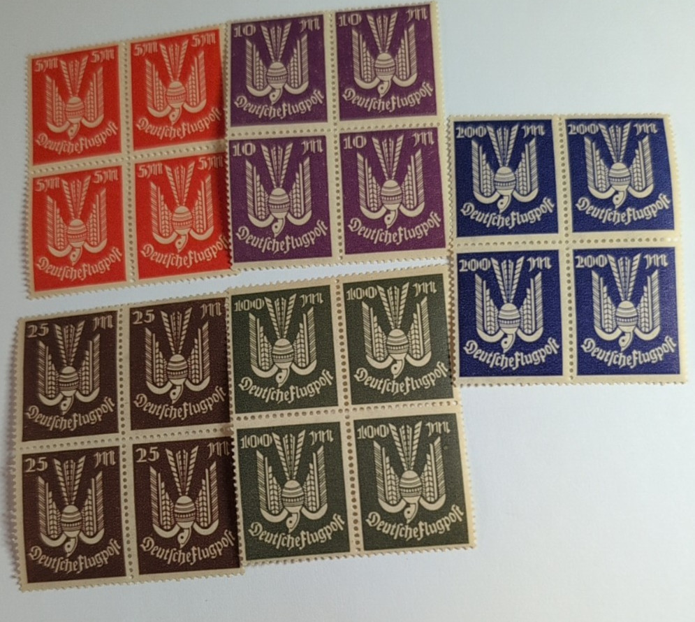 1922 Weimar Republic Carrier Pigeon Block Of 4- 5M/10M/25M/100M/200M