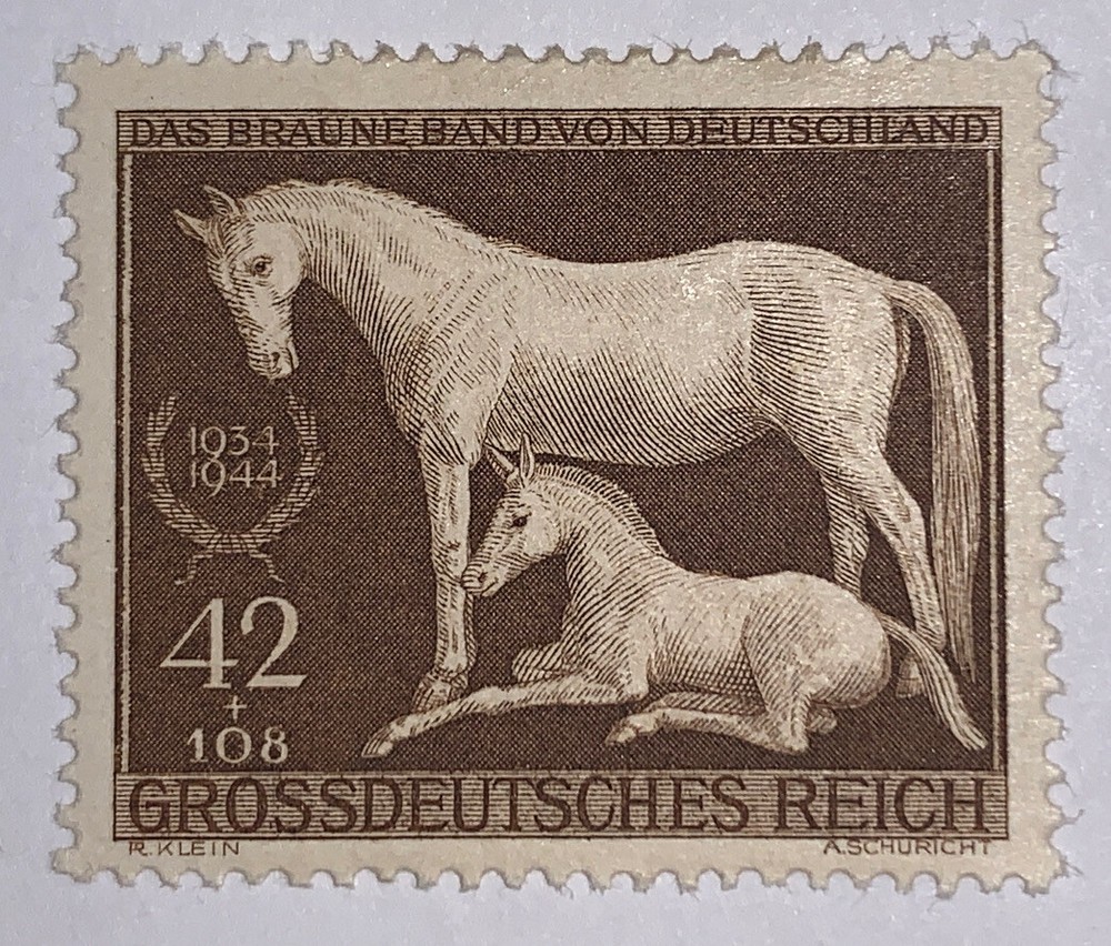 TRAVELSTAMPS: 1944 Germany Stamps Sc #B283 WWII Brown Ribbon Horse MINT OG H