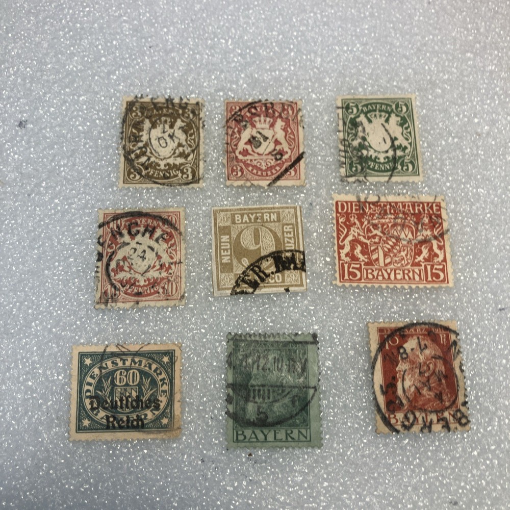 9 USED Antique Bavaria Bayern Stamps, 1850-1920. Nice Mixed Lot; $1 Ships. DEAL!