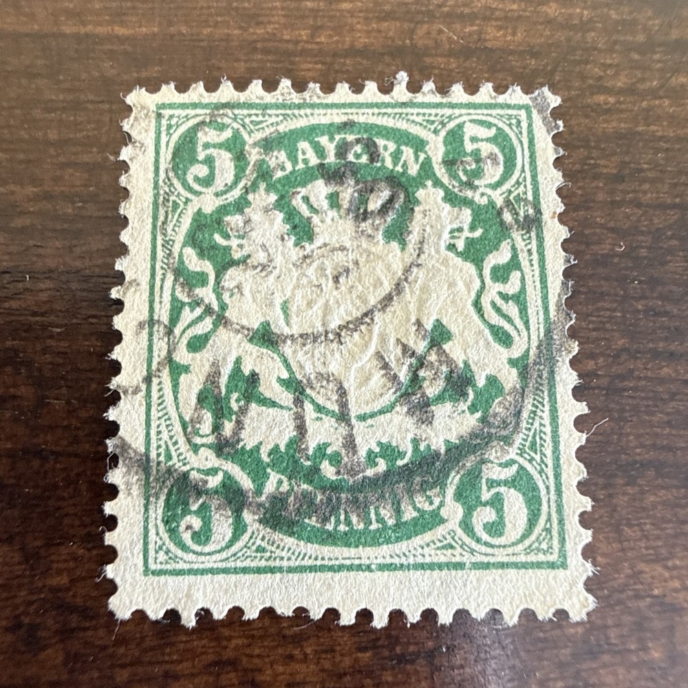 Bayern Germany 1876 Early Issue Stamp Green 5 Pfennig Used