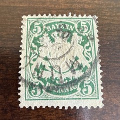 Bayern Germany 1876 Early Issue Stamp Green 5 Pfennig Used