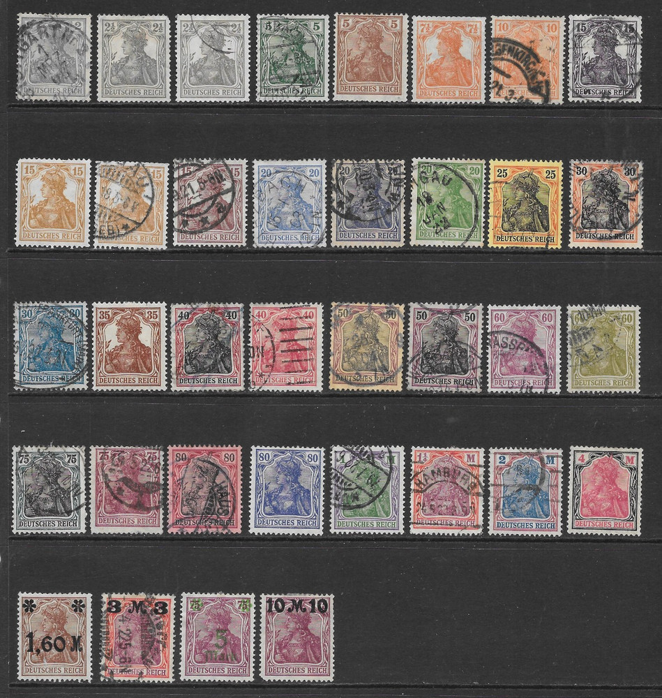 GERMANY – GERMANIA TYPE ISSUES VARIOUS MAJORITY USED ISSUES 1914 – 1920