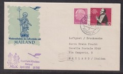 Germany 1959 LH 346 Lufthansa Frankfurt to Mailand Flight Cover + back