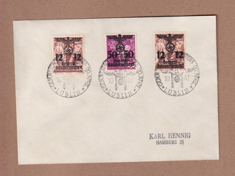 Poland 1941 Krakau General Government Set Special Birthday Cancel on cover