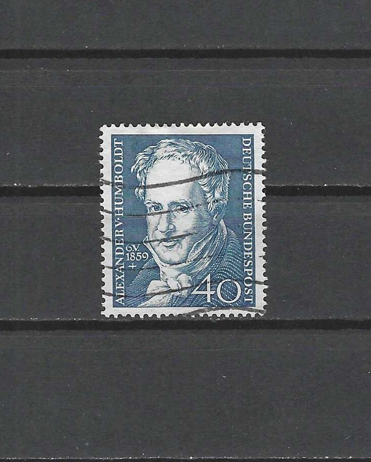 GERMANY , 1959 , ALEXANDER VON HUMBOLDT , 40pf STAMP , PERF , USED , CV$1.40
