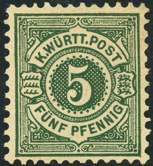 Germany Mi #56 Württemberg 5pf Postage Disturbed Gum 1890 Europe