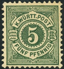 Germany Mi #56 Württemberg 5pf Postage Disturbed Gum 1890 Europe