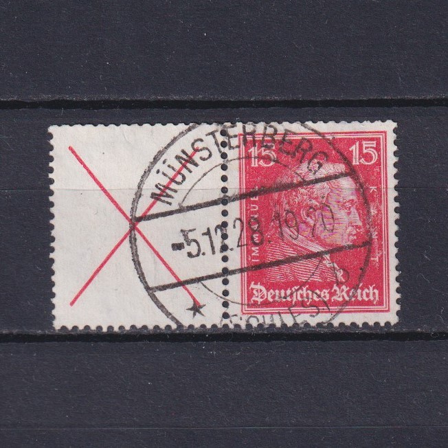 GERMANY 1927, Mi# W23, CV €250, Im. Kant, Stamp with gutter from booklet, Used