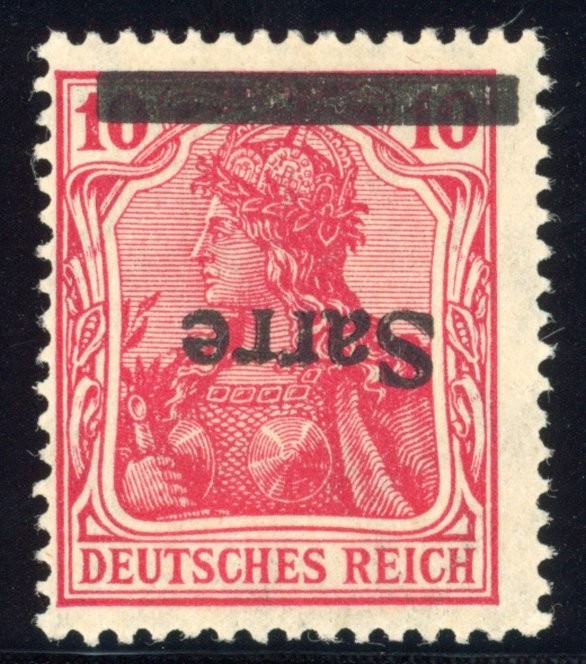 Saar 1920 10pf Carmine RARE INVERTED OVERPRINT Sc# 6c Mint XF OG H Signed Brun