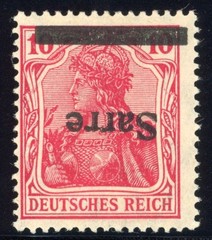 Saar 1920 10pf Carmine RARE INVERTED OVERPRINT Sc# 6c Mint XF OG H Signed Brun