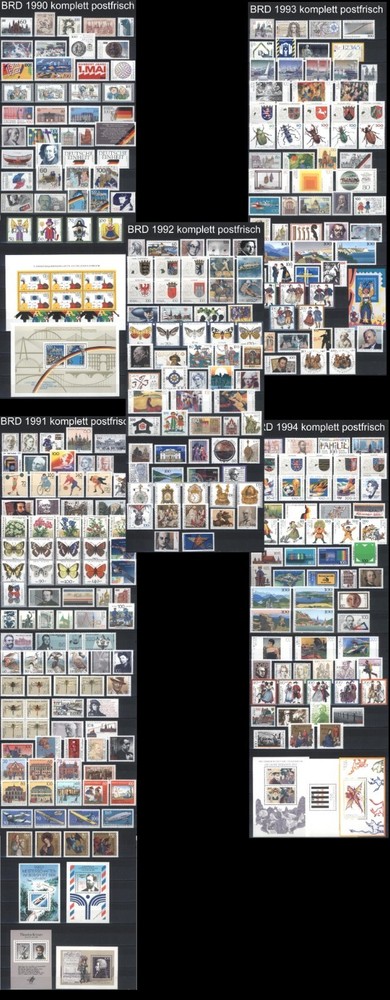 West-Germany / FRG / BRD Complete Yearsets 1990-1994 MNH Stamps, Mi. 1444-1771