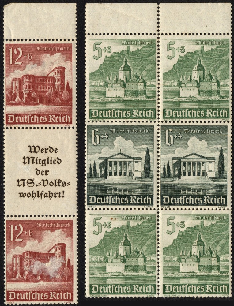 Germany 1940 Winterhilfswerk #S259 #S263 Architecture #B179a #B182a Postage WWII