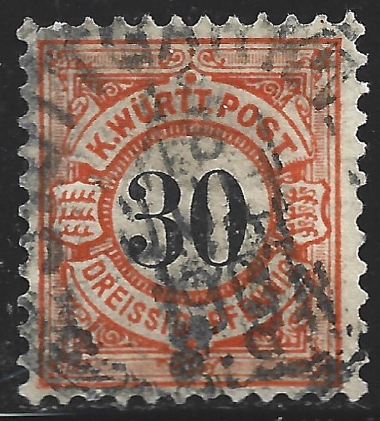 Germany-Wurttemberg, Scott #64, 30pf Numeral Issue, Used