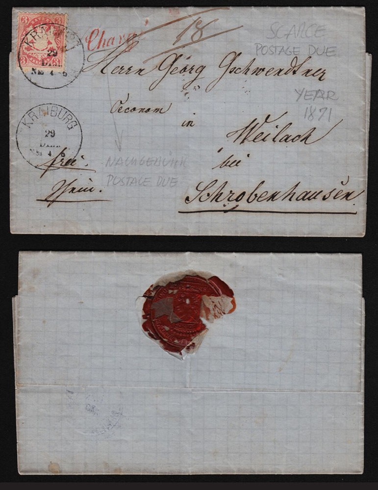 Germany 1871 cover postage due used. g1975
