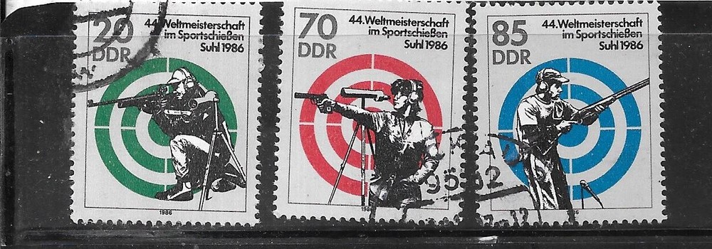 EAST GERMANY DDR SC#2567-9 1986 SHOOTING POSTALLY USED COMMEMORATIVE STAMP SET