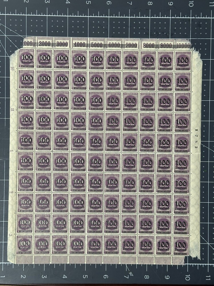 Germany 1923 MNH FULL Sheet Of 100 Overprint 100K over 100Mk Scott #253 $$$