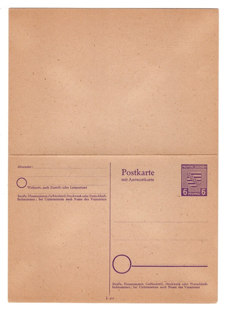 SAXONY GERMANY 1945 SOVIET ZONE MINT ATTACHED REPLY CARD POSTAL STATIONERY