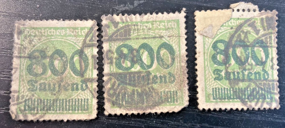 3 of 800 Taufend German hyperinflation year 1923 postal stamps