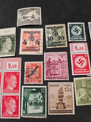 Lot of 22 German Hitler + Swastika Stamps & Paper Items Third Reich WWII Era