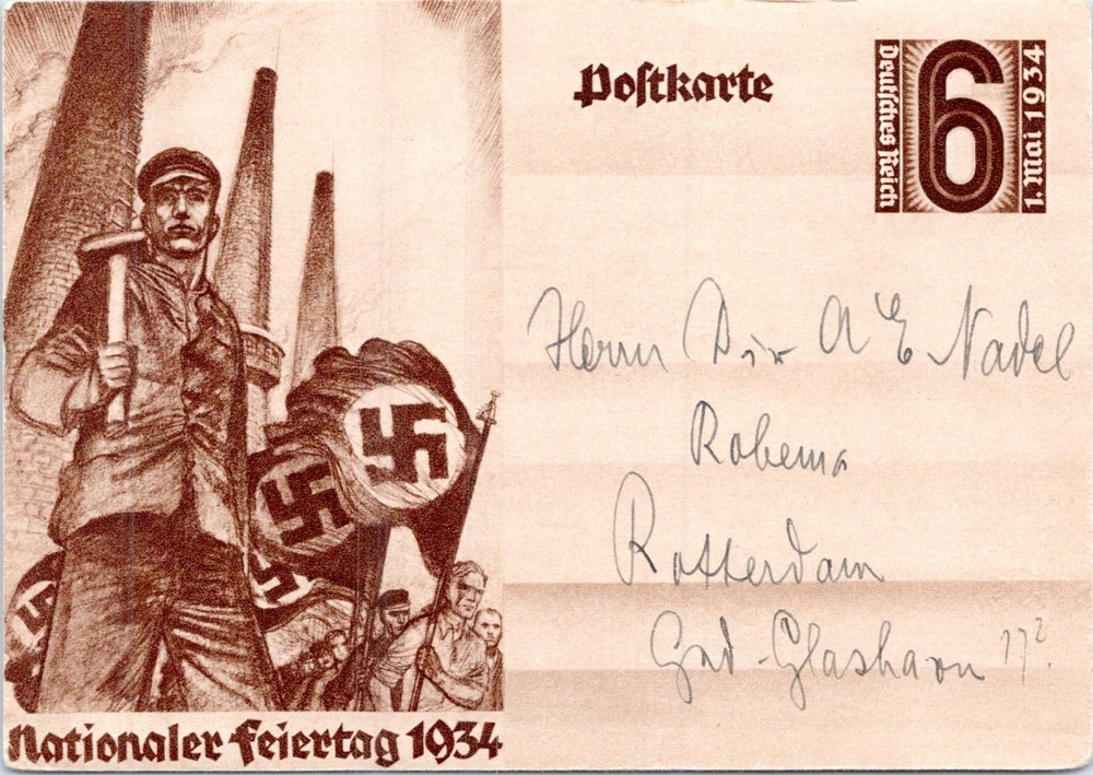 GERMANY 1934 POSTAL ILLUSTRATED STATIONERY POSTCARD NATIONAL DAY ADDRESSED