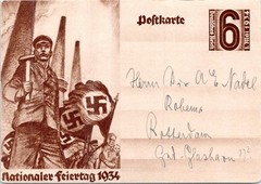GERMANY 1934 POSTAL ILLUSTRATED STATIONERY POSTCARD NATIONAL DAY ADDRESSED