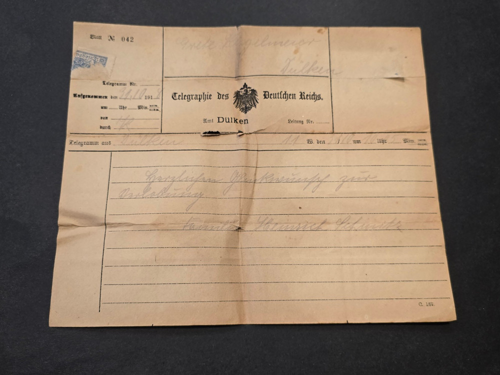 WW1 WWI Imperial German Telegraph Telegram Deutschen Reich Germany 1918