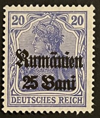 Travelstamps: 1918 Germany Stamps Romania 25 Bani on 20pf Mint MOGH Wmk